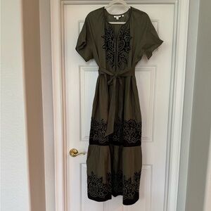Chico's Green and Navy Embroidered Maxi Dress